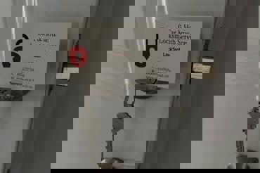 New deadbolt lock professionally installed for customer’s home security and entry access.